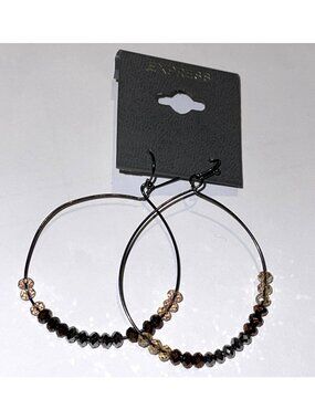 Express Crystal Faceted Bead Hoop Earrings Vintage Y2K Deadstock